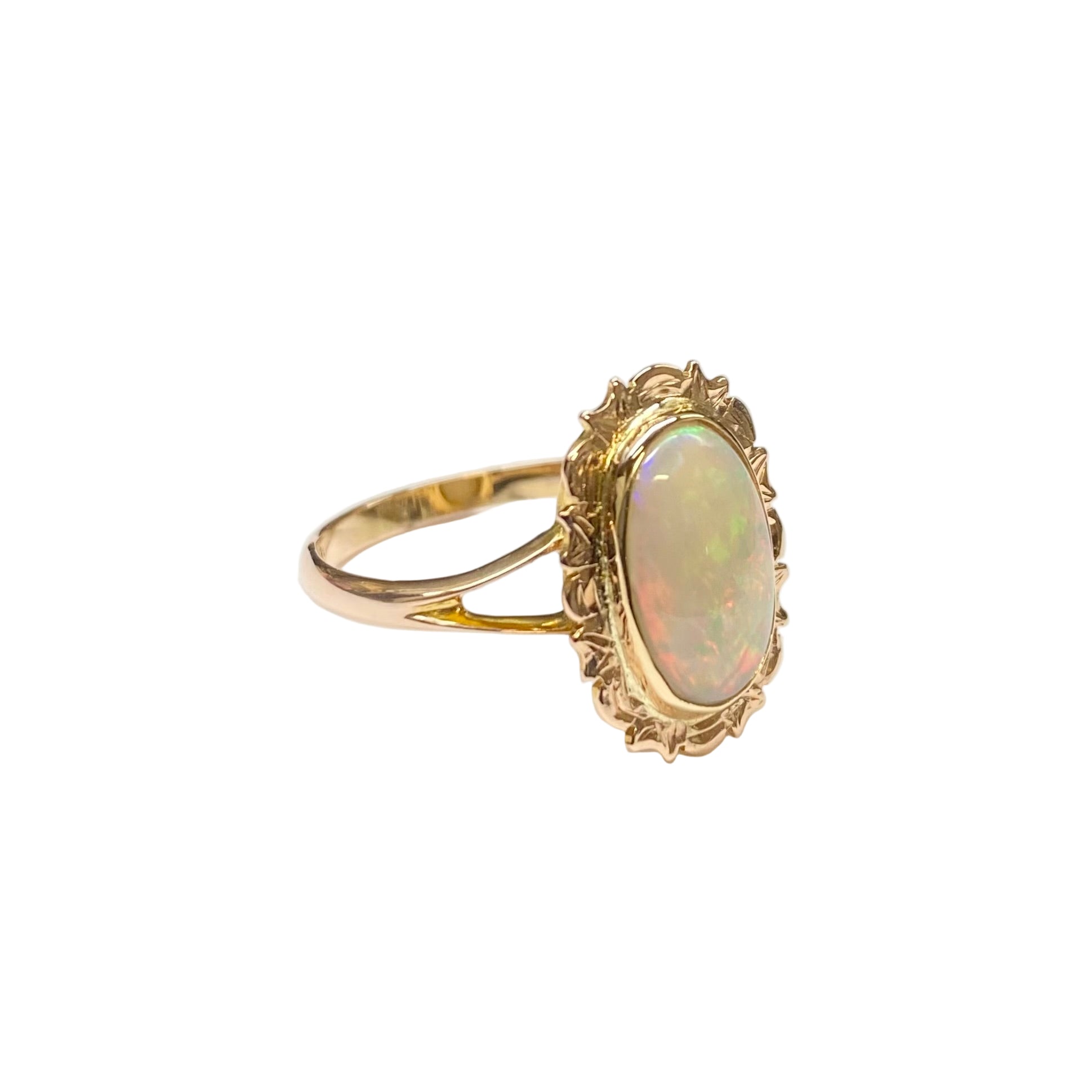 Solid Opal Ring in 14K Yellow Gold