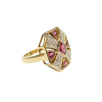 Pink Tourmalines and Diamonds Artistic Cluster Ring in 9K Yellow Gold