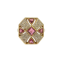 Pink Tourmalines and Diamonds Artistic Cluster Ring in 9K Yellow Gold