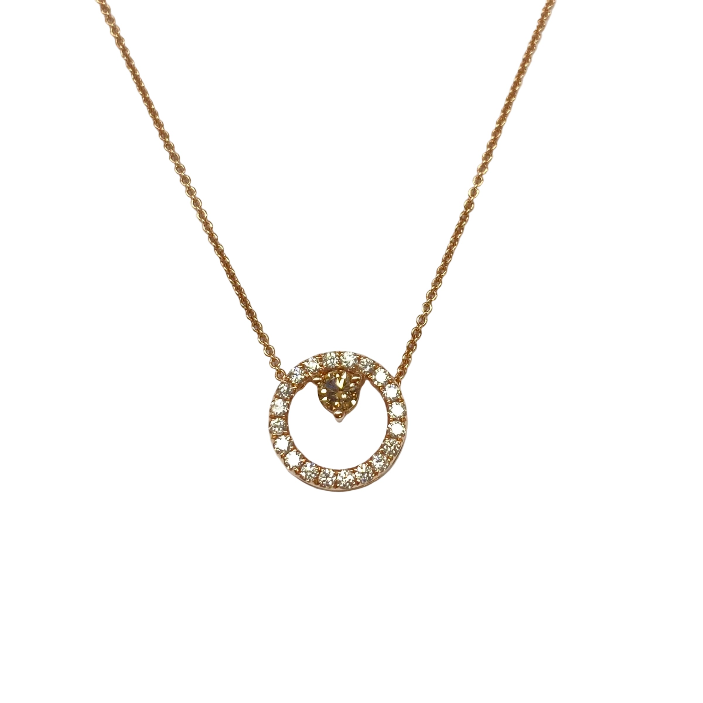 Chocolate Diamond and White Diamonds Single Halo Necklace in 9K Rose Gold