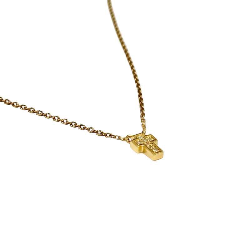 Dainty Diamond Cross Necklace in 18K Yellow Gold