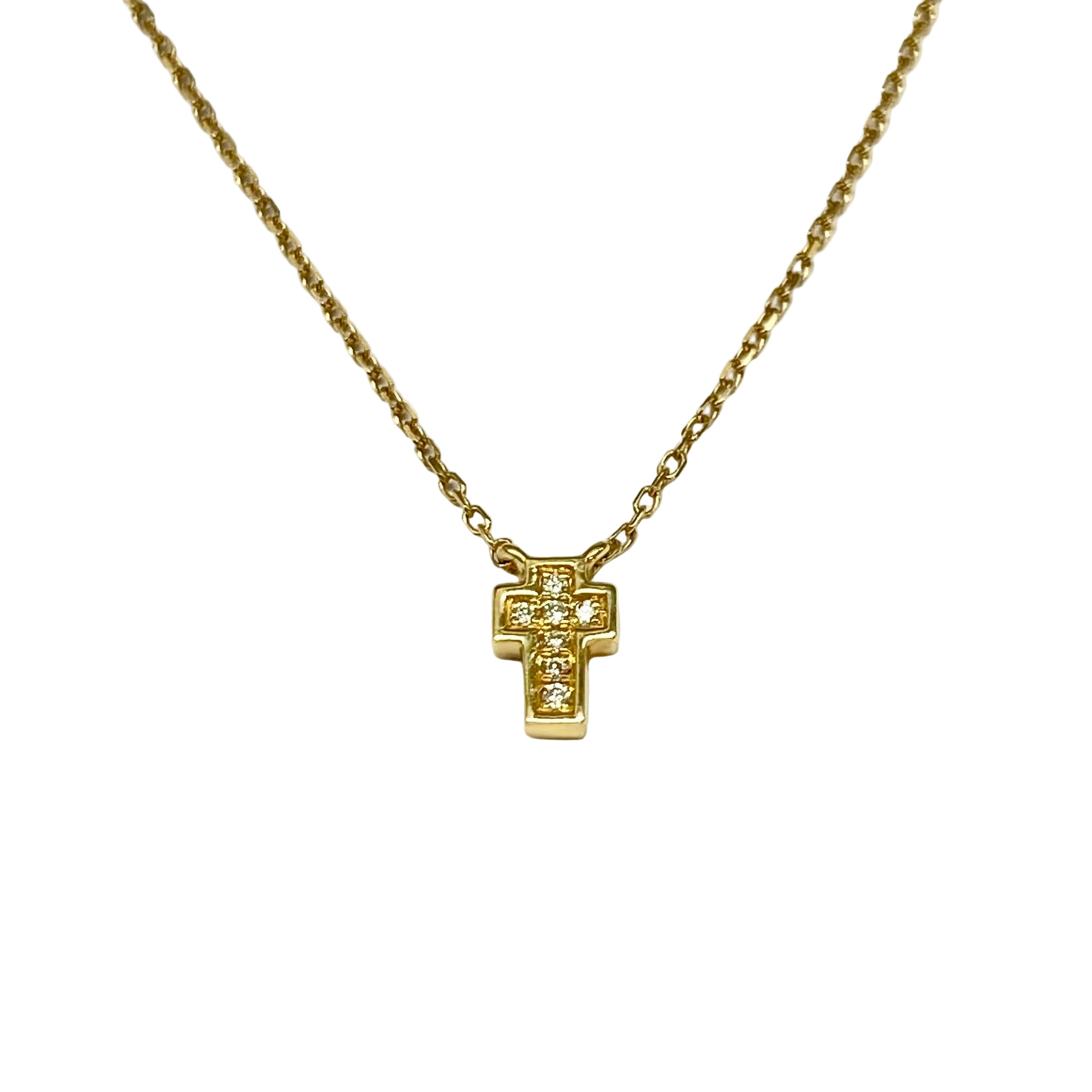 Dainty Diamond Cross Necklace in 18K Yellow Gold