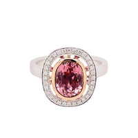 Pink Tourmaline and Diamond Halo Ring in 18K White Gold and Yellow Gold Accent