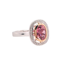 Pink Tourmaline and Diamond Halo Ring in 18K White Gold and Yellow Gold Accent