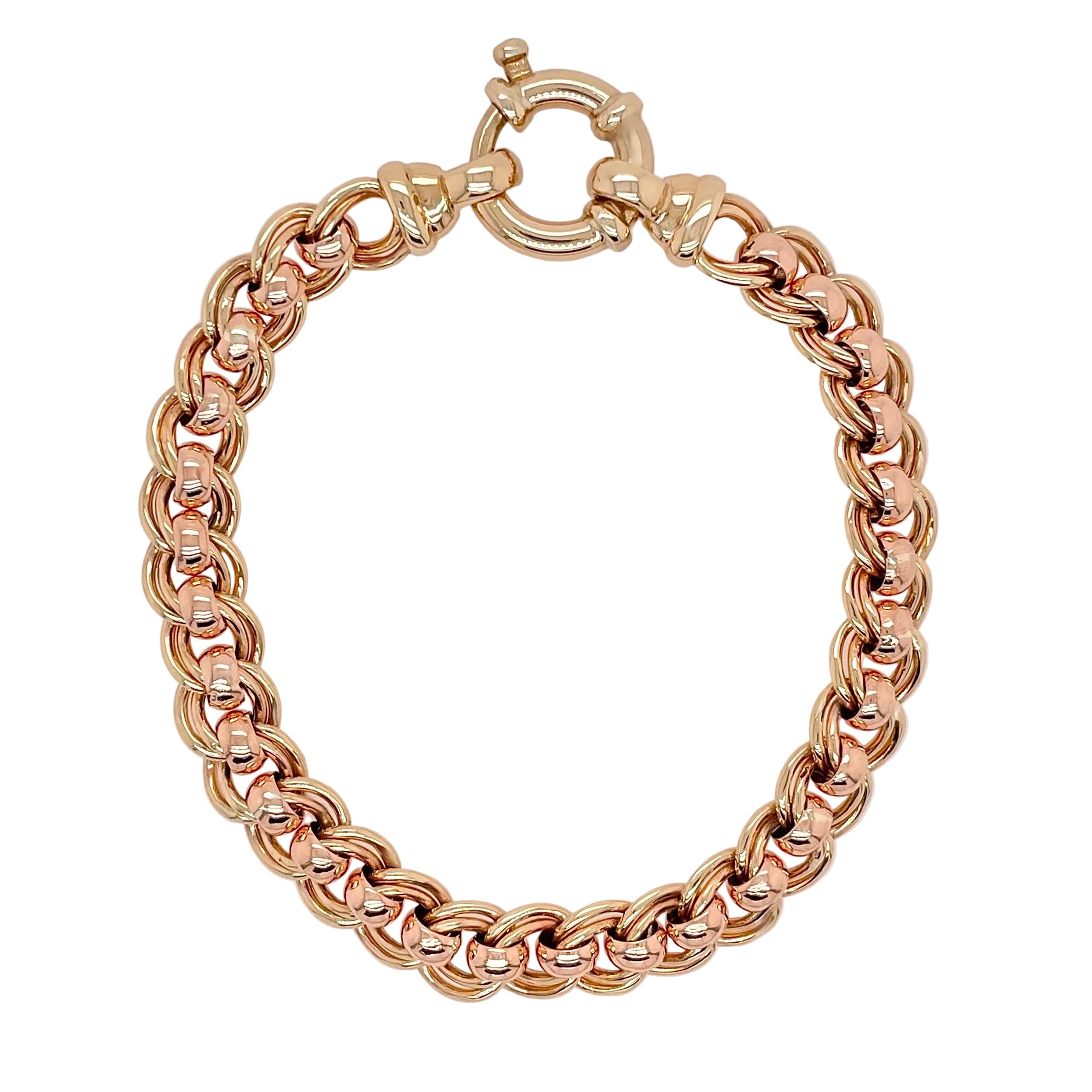 Double Roller Belcher Bracelet in 9K Yellow and Rose Gold