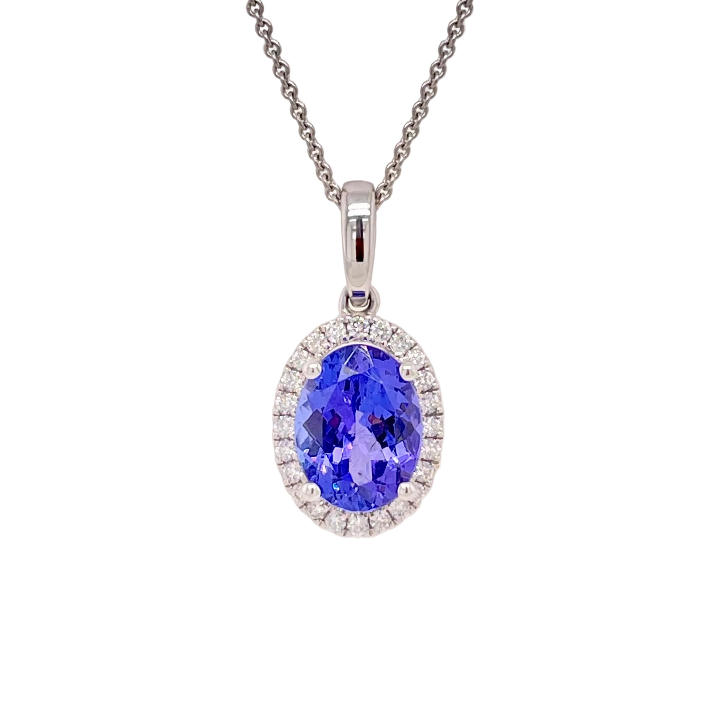 Tanzanite and Diamond Cluster Pendant in 18K White Gold