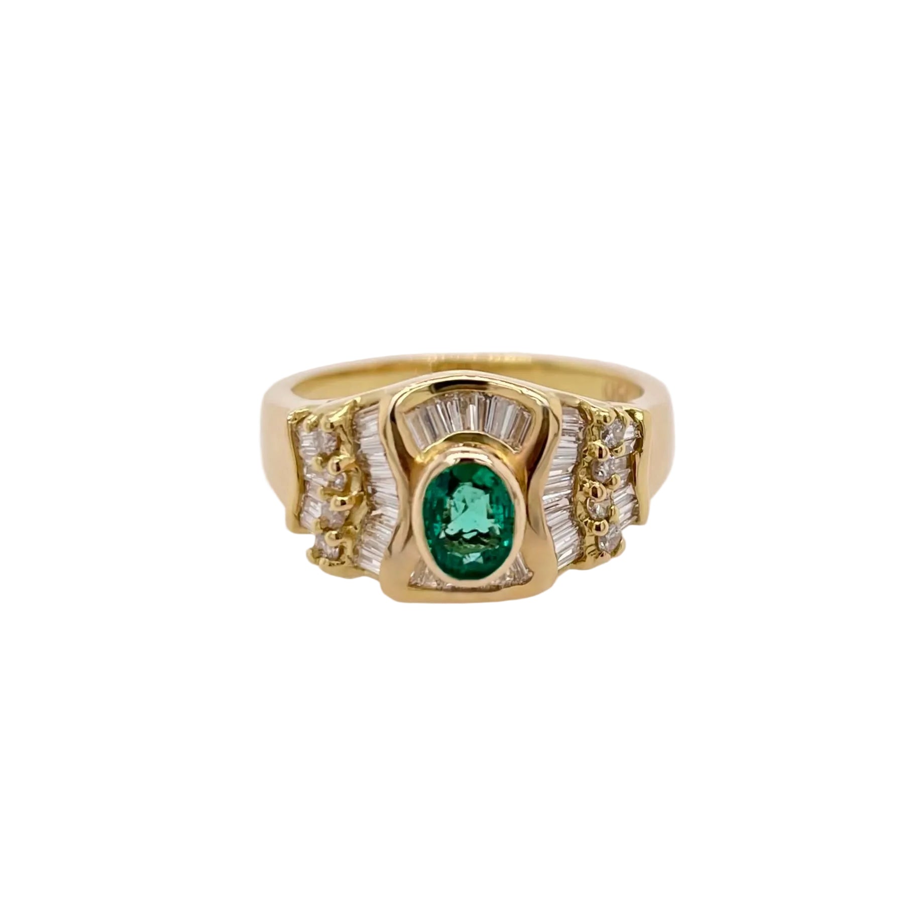Emerald and Diamond Cluster Ring in 18K Yellow Gold