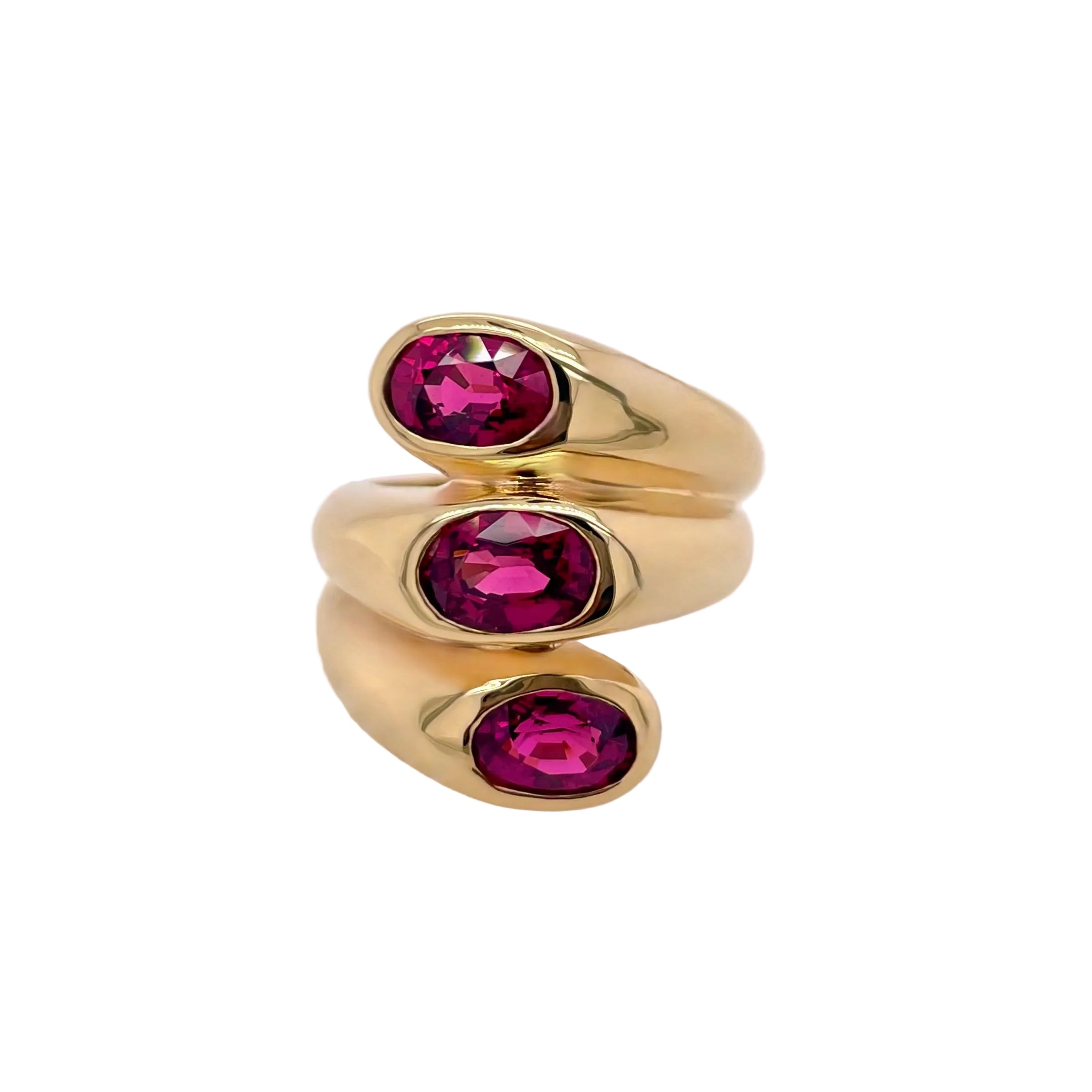 Pink Tourmaline Three- Stone Statement Ring in 9K Yellow Gold
