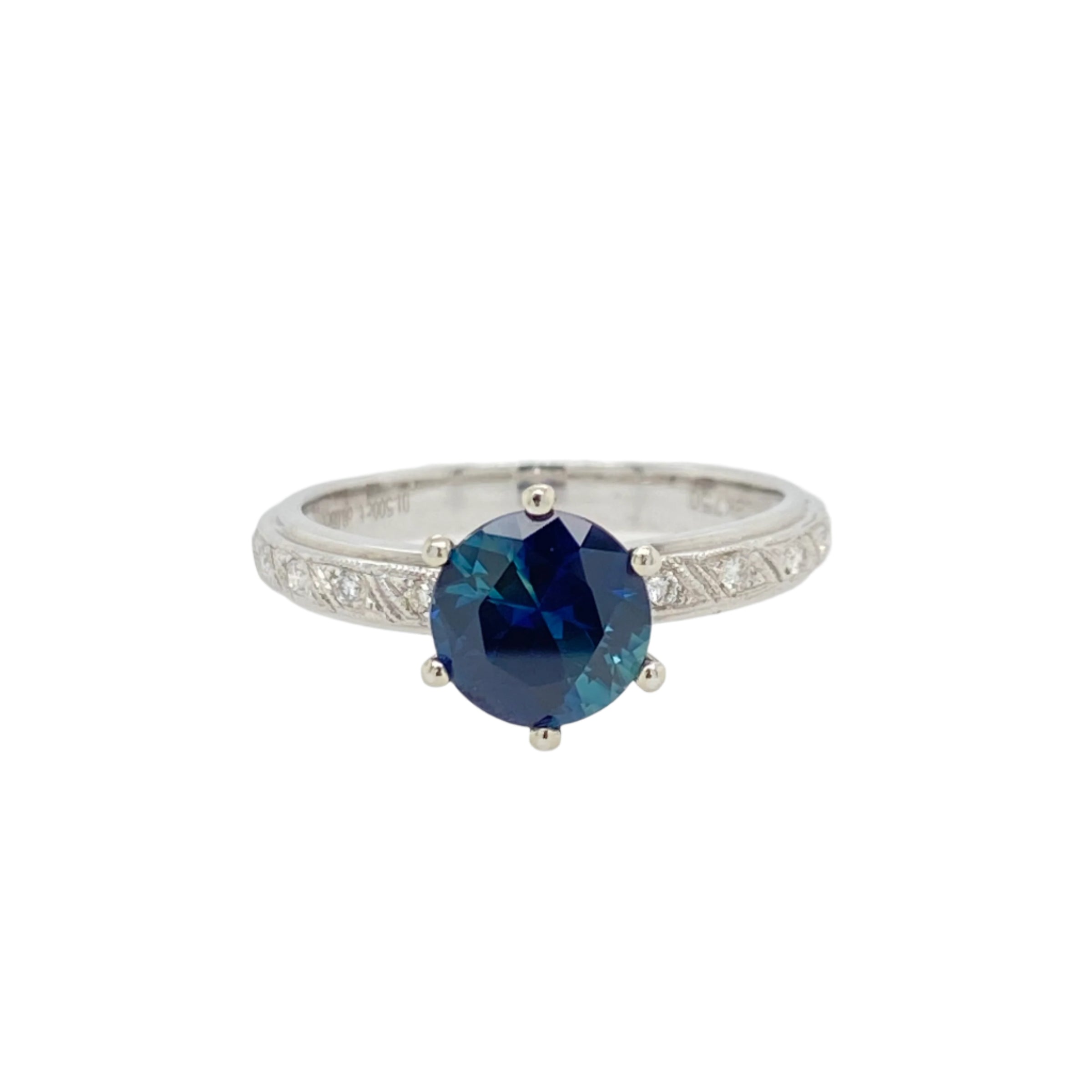 Unheated Blue Sapphire and Diamond Band Ring in 18K White Gold