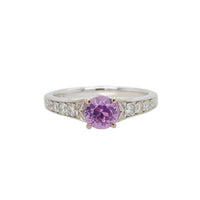 Pinkish- Violet Sapphire and Diamond Ring in 18K White Gold