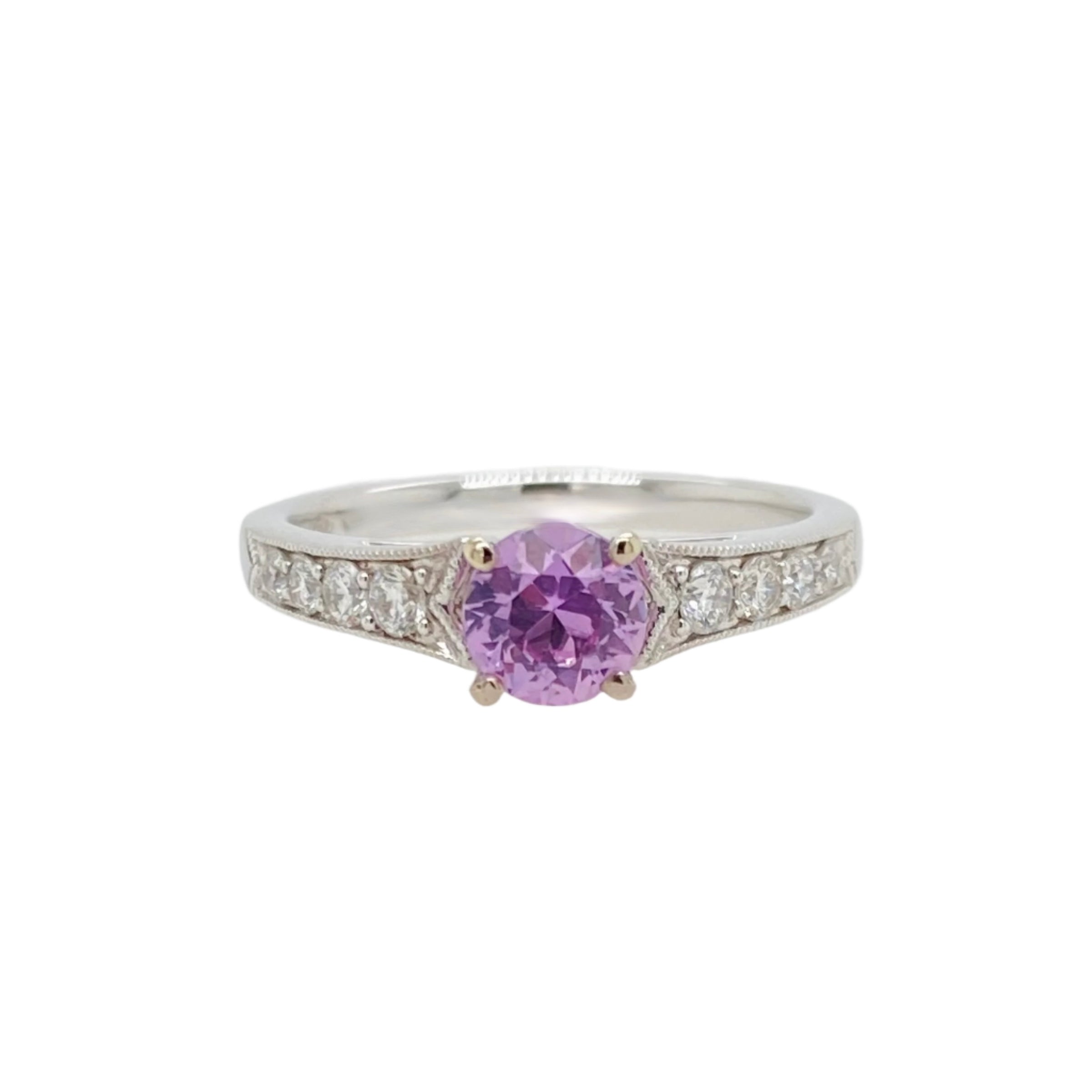 Pinkish- Violet Sapphire and Diamond Ring in 18K White Gold