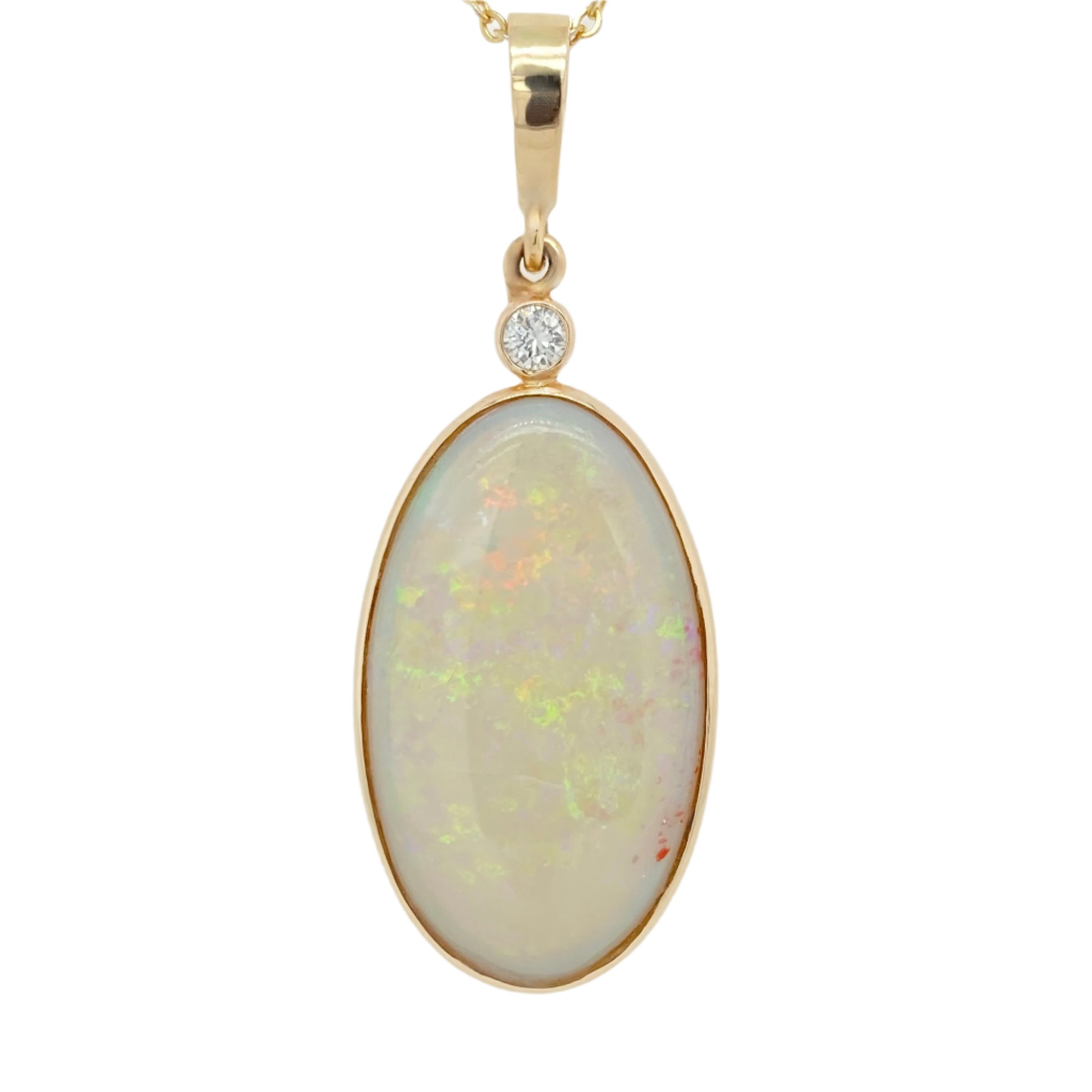 Handmade Australian Opal and Diamond Pendant in 18K Yellow Gold