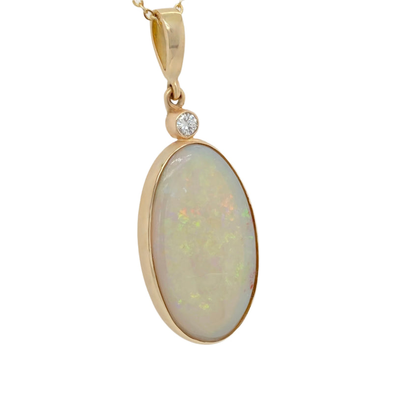 Handmade Australian Opal and Diamond Pendant in 18K Yellow Gold