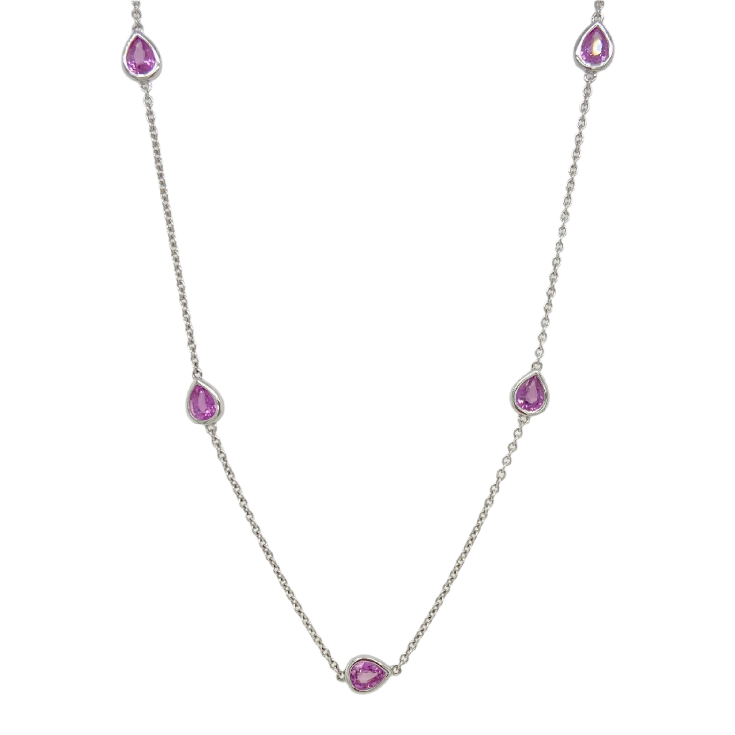 Pink Sapphires Chain Necklace in 9K White Gold