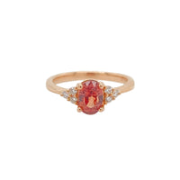 Padparadscha Sapphire and Diamond Side- Stone Ring in 14K Rose Gold