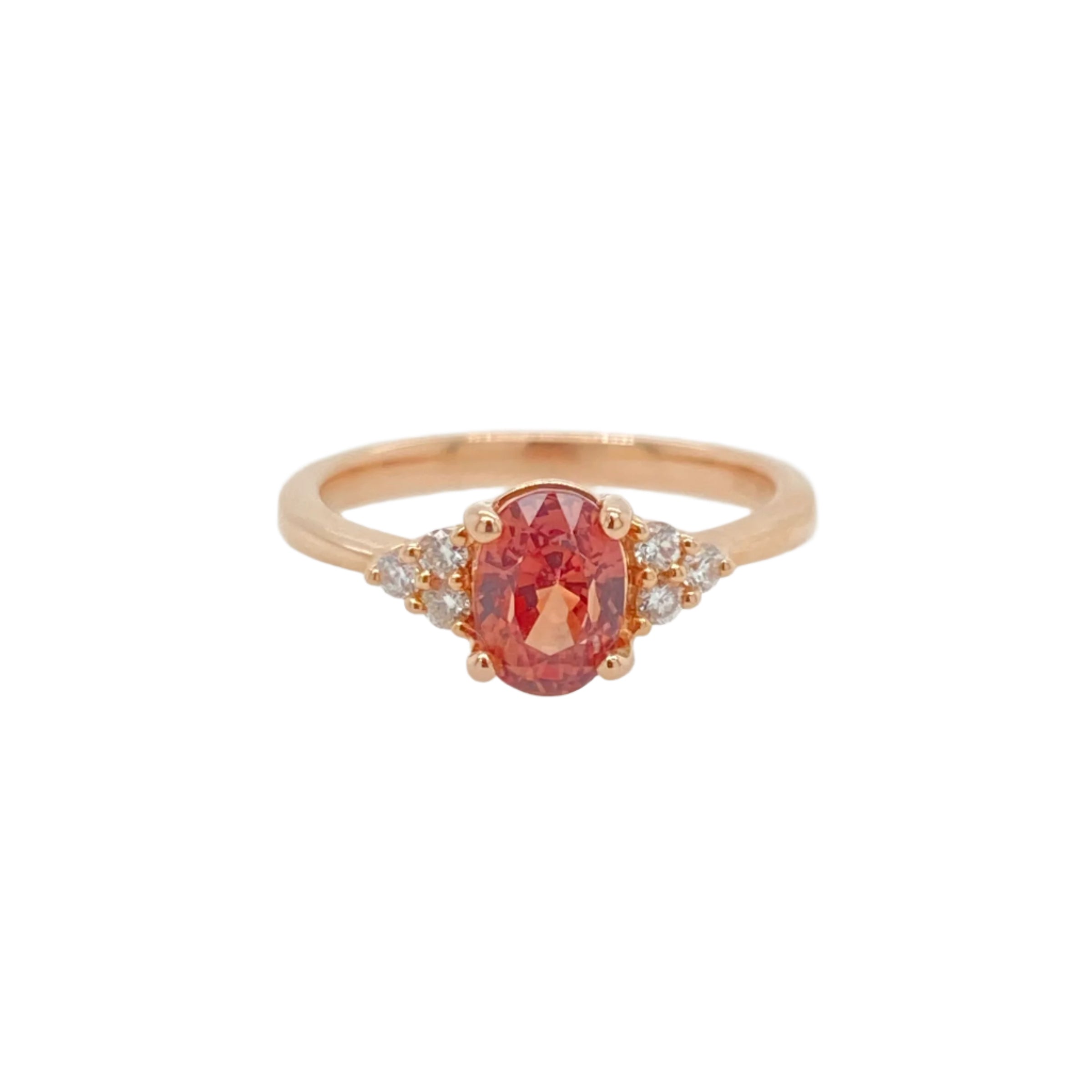 Padparadscha Sapphire and Diamond Side- Stone Ring in 14K Rose Gold