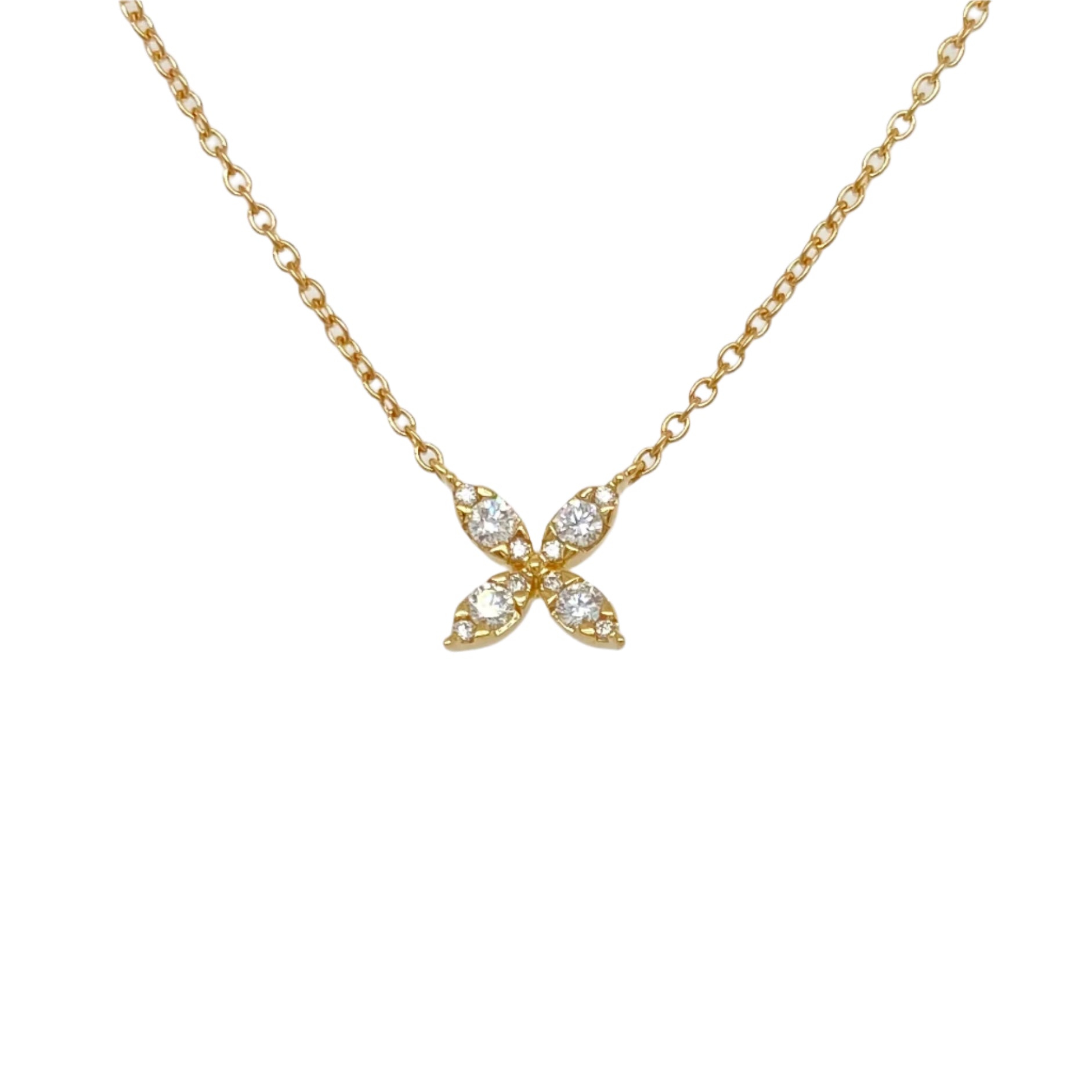 Flower- Style Diamond Necklace in 18K Yellow Gold