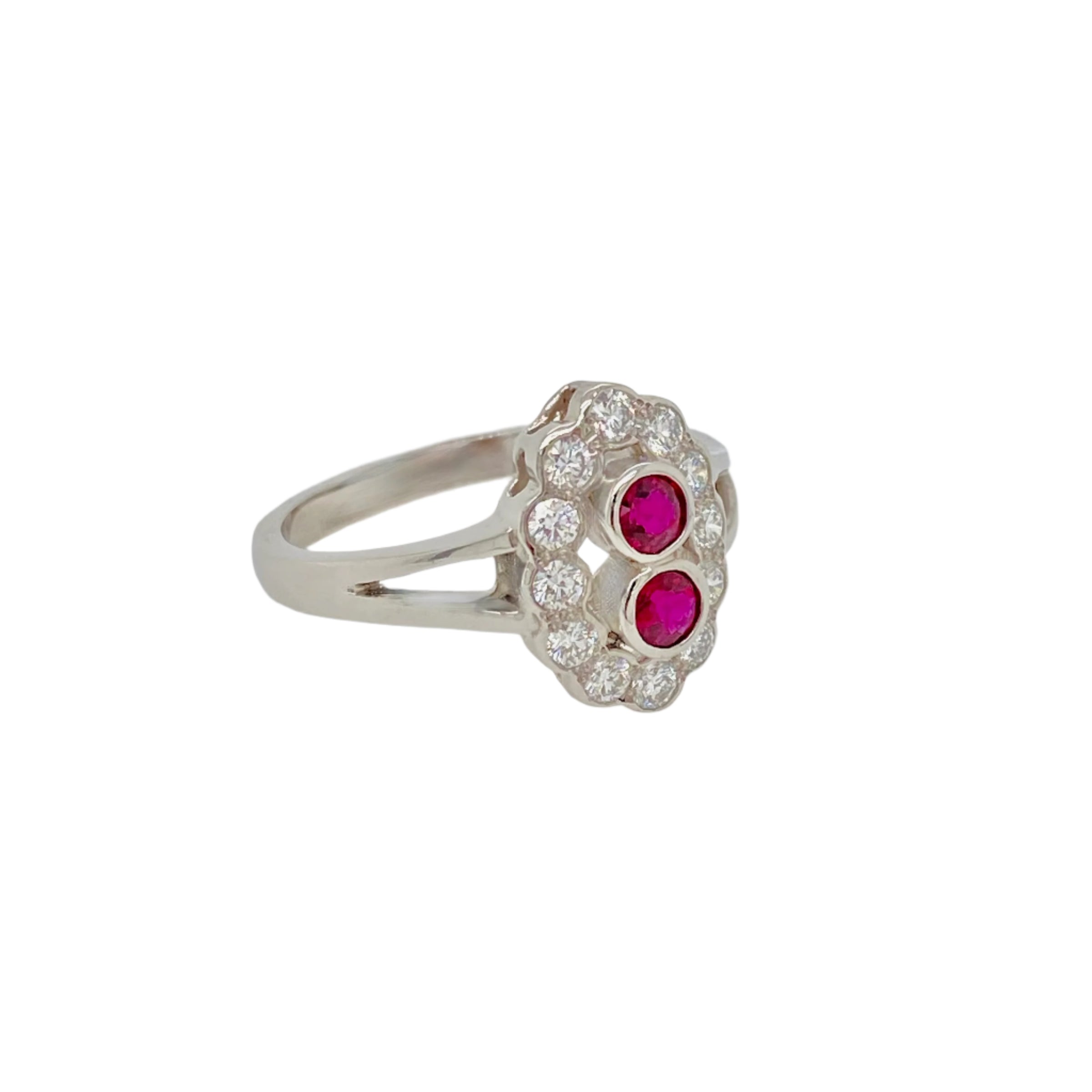 Vintage- Style Ruby and Diamond Cluster Ring in Platinum