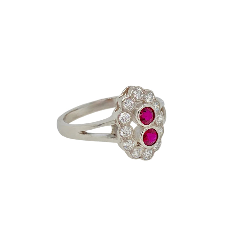 Vintage- Style Ruby and Diamond Cluster Ring in Platinum