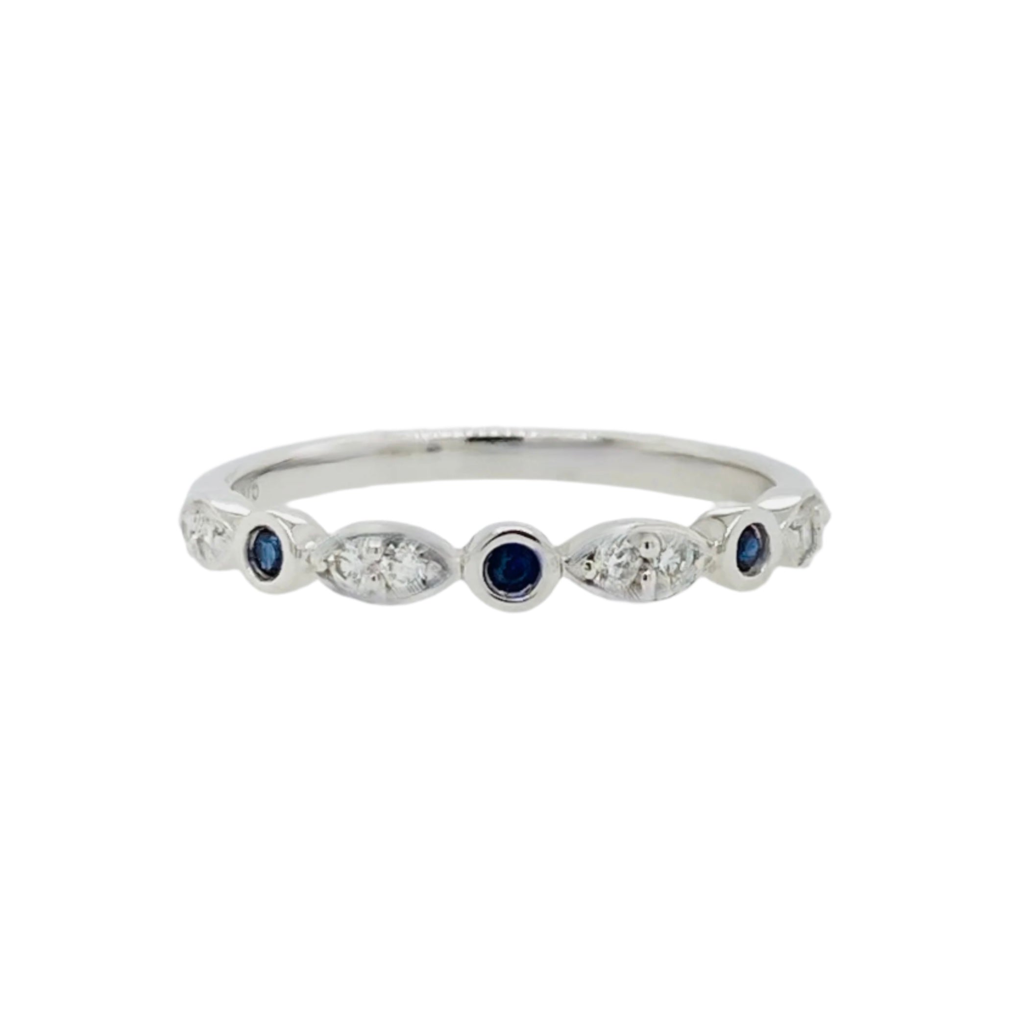 Blue Sapphire and Diamond Ring in 9K White Gold