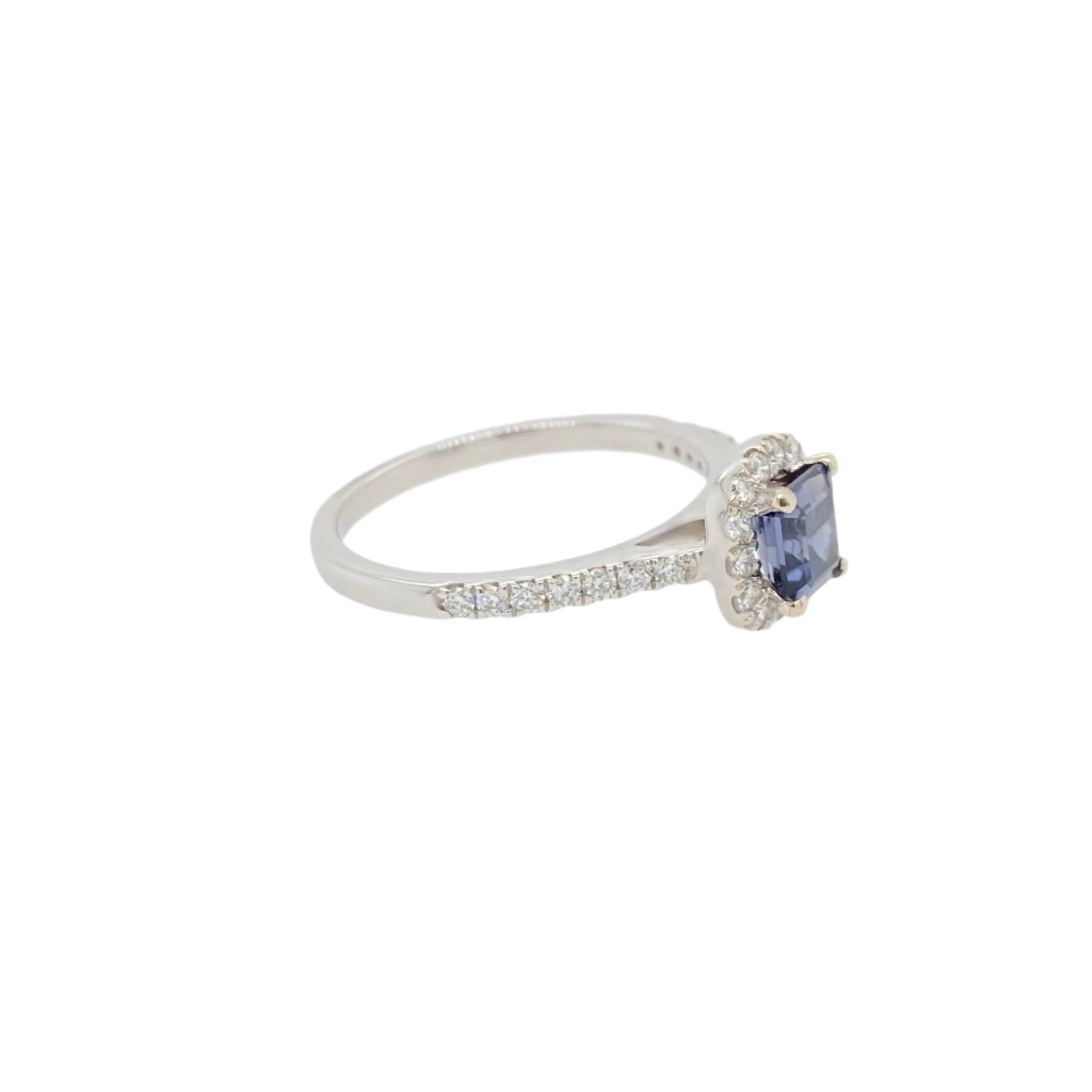 Blue Spinel and Diamond Classic Cluster Ring in 18K White Gold