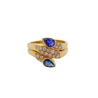 Blue Sapphire and Diamond Flow Designed Ring in 18K Yellow Gold