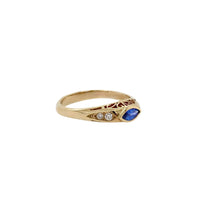 Blue Sapphire and Diamond Filagree Style Ring in 9K Yellow Gold
