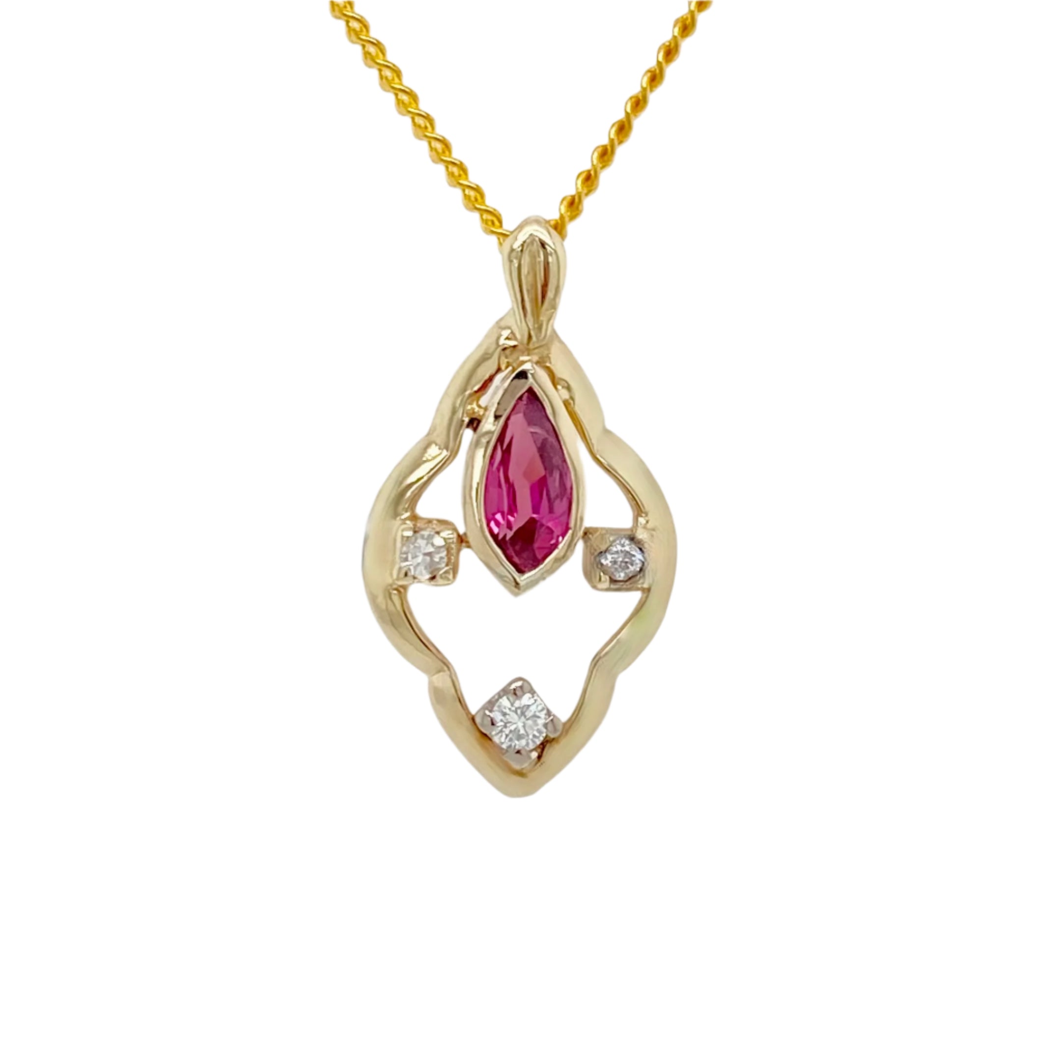 Ruby and Diamond Antique- style Pendant in 9K Yellow Gold