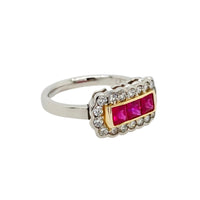 Ruby and Diamond Vintage- Style Cluster in Platinum and 18ct Yellow Gold