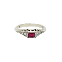 Ruby and Diamond Filagree Vintage- Style Ring in 9K White Gold