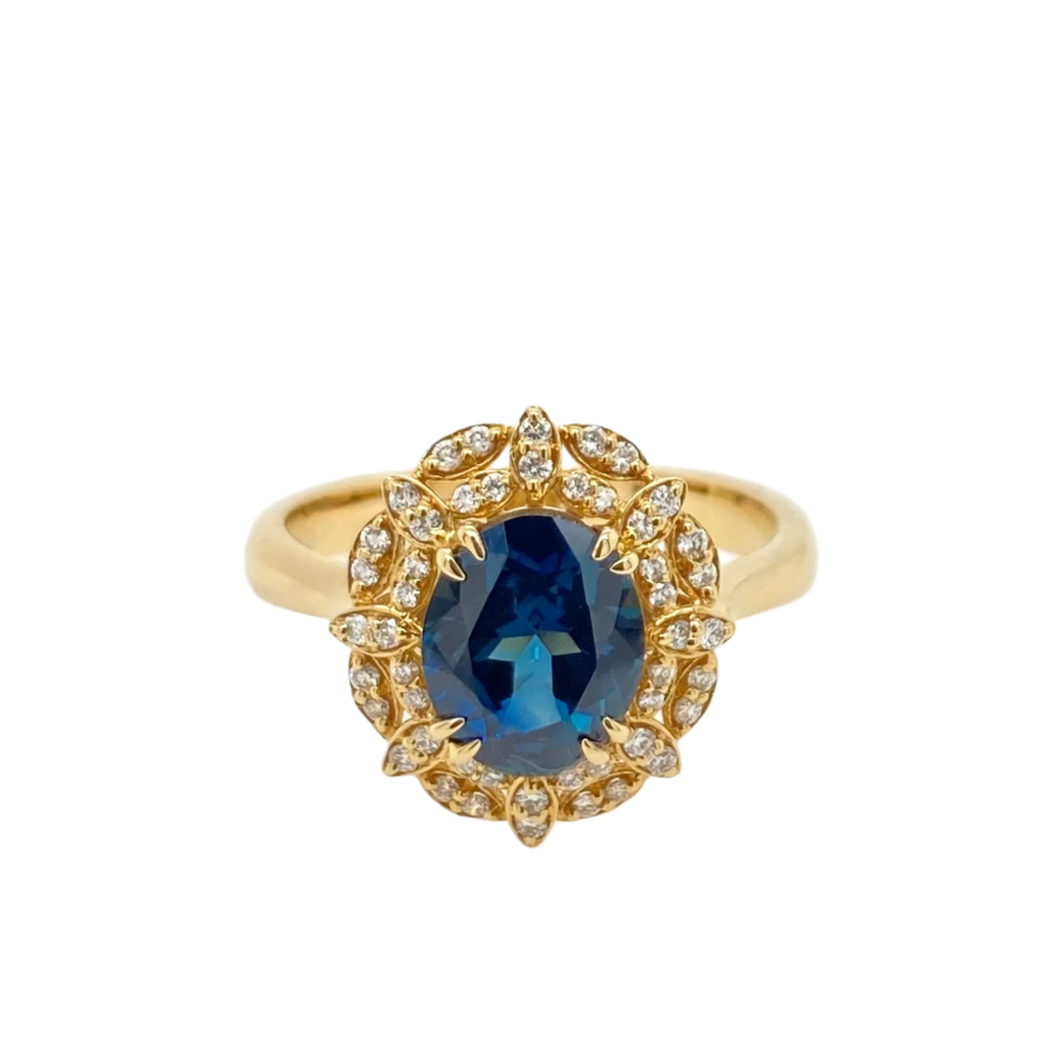 Australian, Inverell Sapphire and Diamond Cluster Ring in 18K Yellow Gold