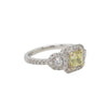 Yellow and White Diamonds Fancy Halo Trilogy Engagement Ring in 18K  White Gold