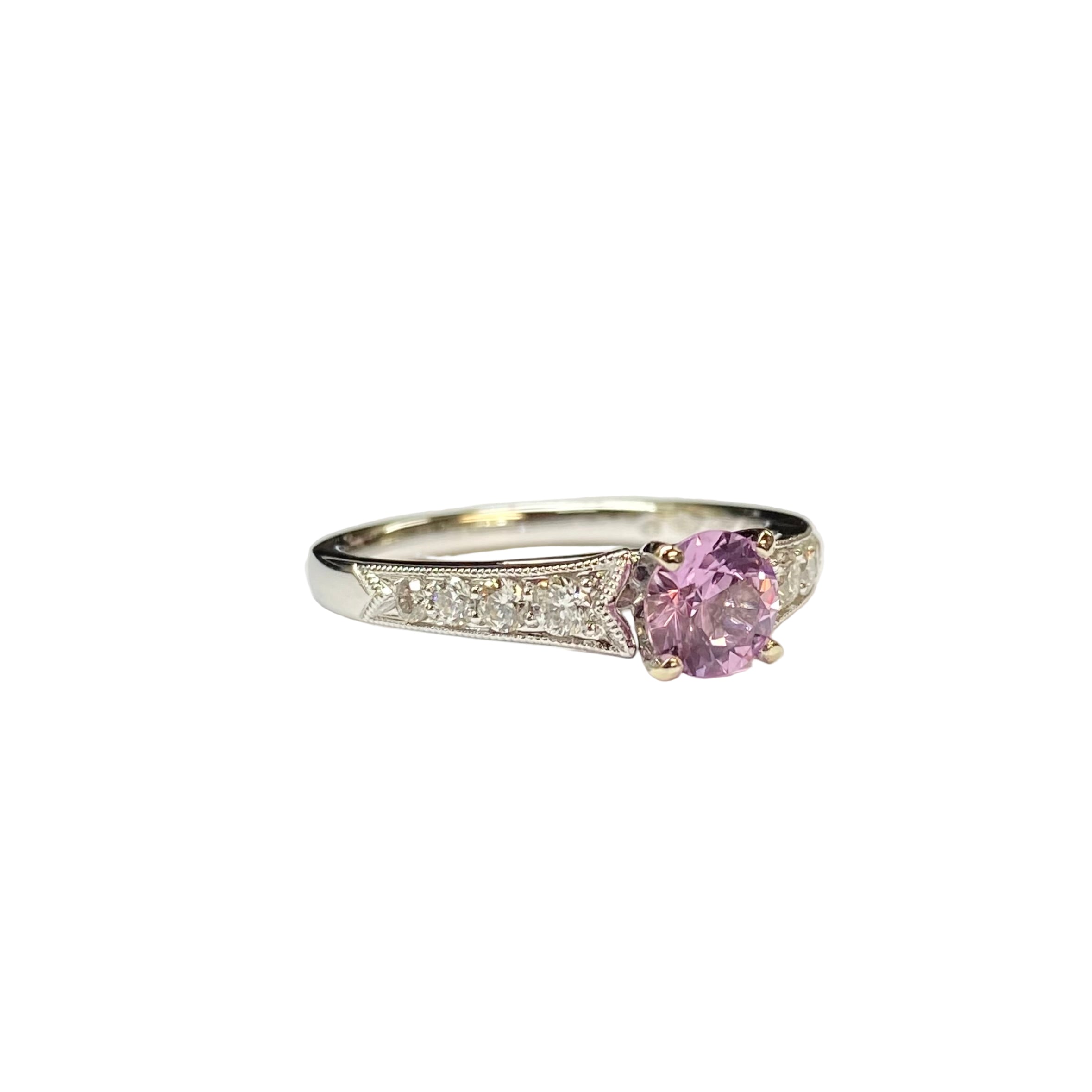 Pinkish- Violet Sapphire and Diamond Ring in 18K White Gold