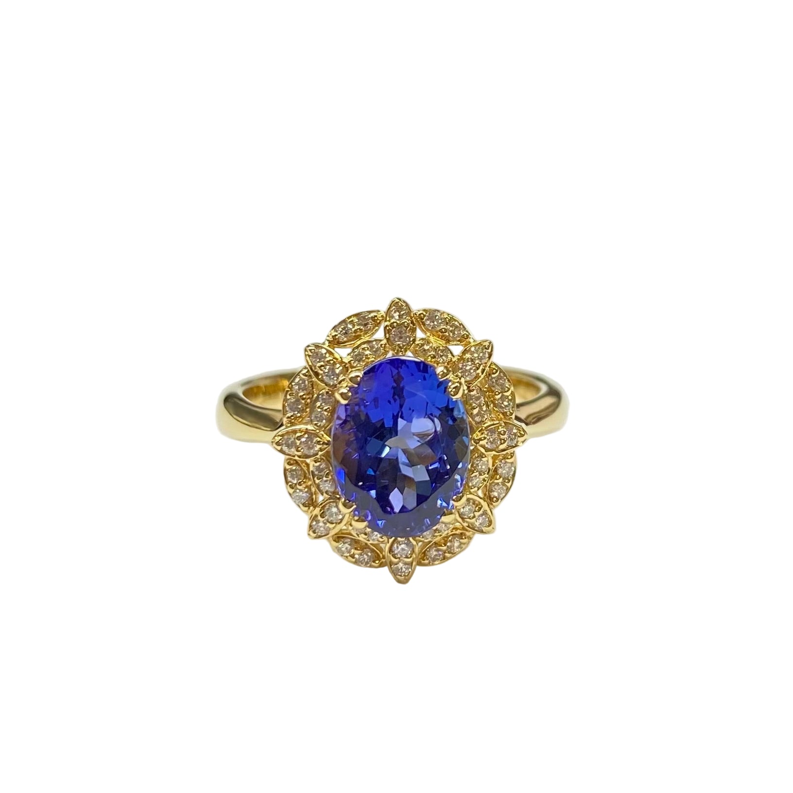 Tanzanite Diamond Cluster Ring in 18K Yellow Gold