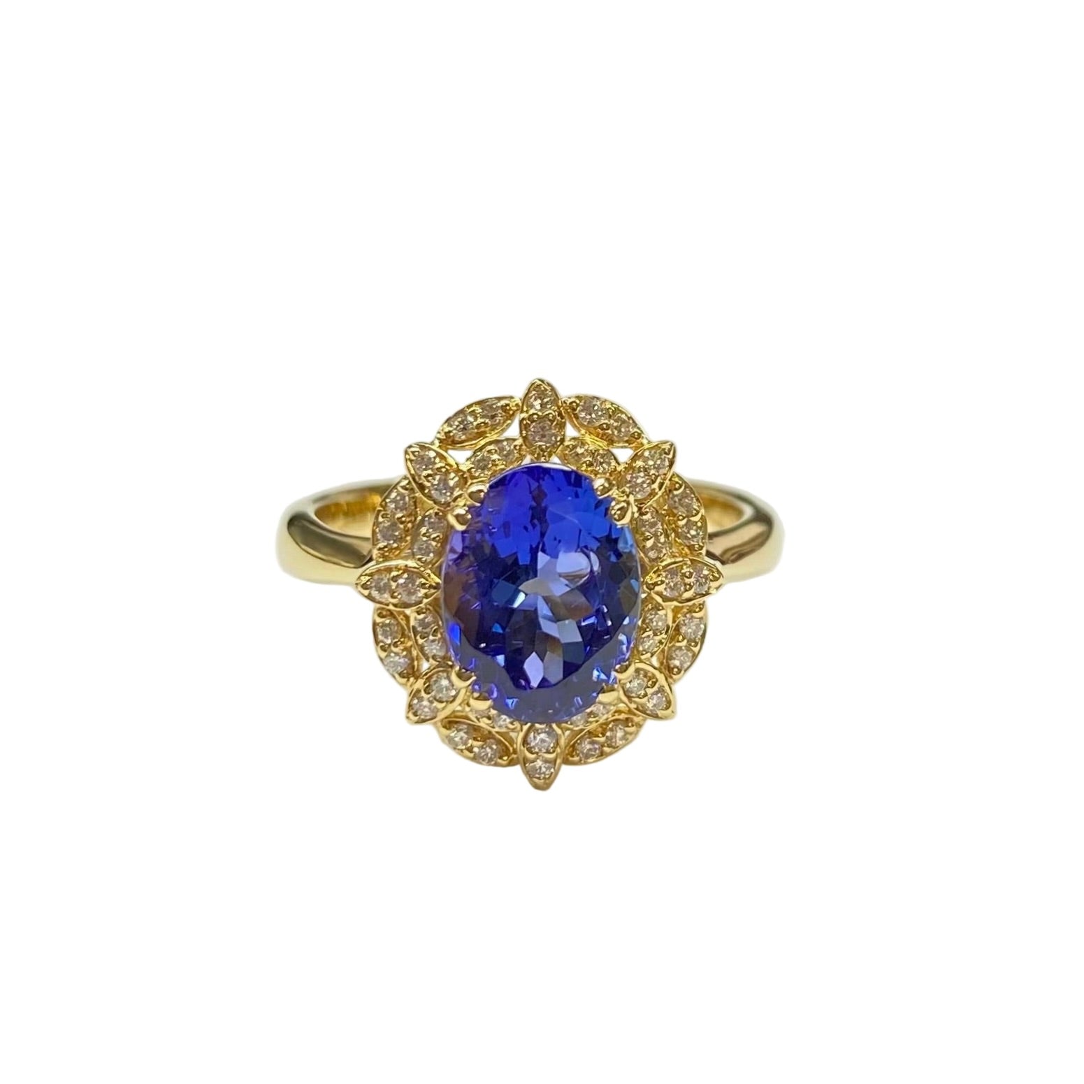 Tanzanite Diamond Cluster Ring in 18K Yellow Gold