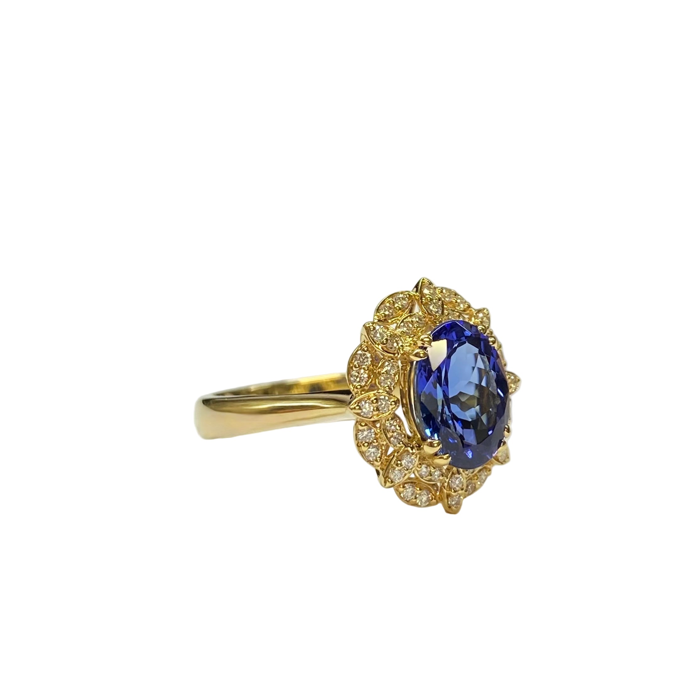 Tanzanite Diamond Cluster Ring in 18K Yellow Gold