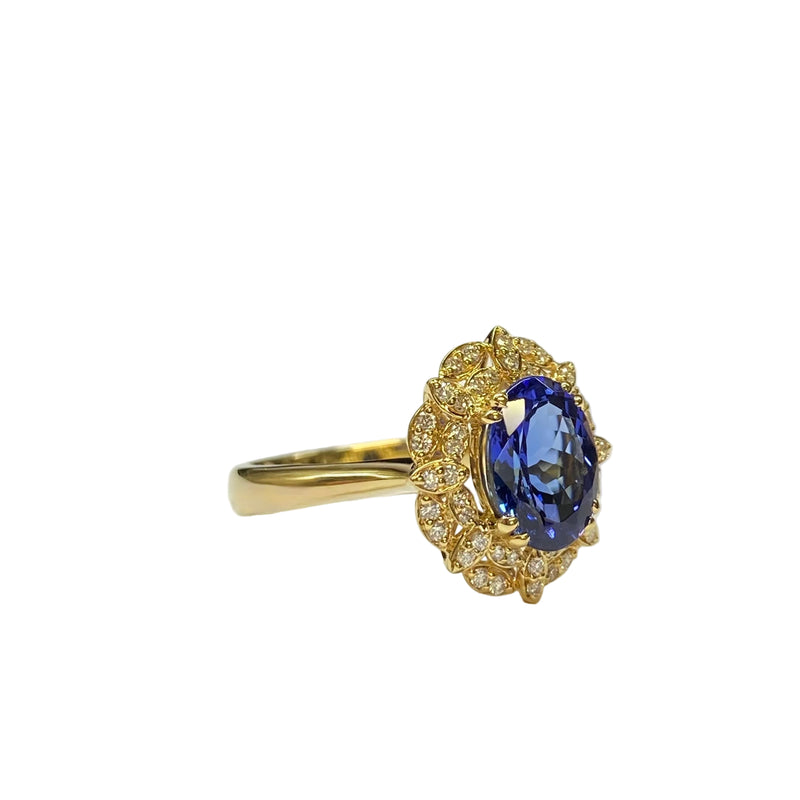 Tanzanite Diamond Cluster Ring in 18K Yellow Gold