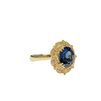 2.04ct Australian, Inverell Dark Blue Sapphire and Diamond Cluster Ring in 18K Yellow Gold