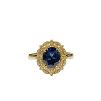 2.04ct Australian, Inverell Dark Blue Sapphire and Diamond Cluster Ring in 18K Yellow Gold