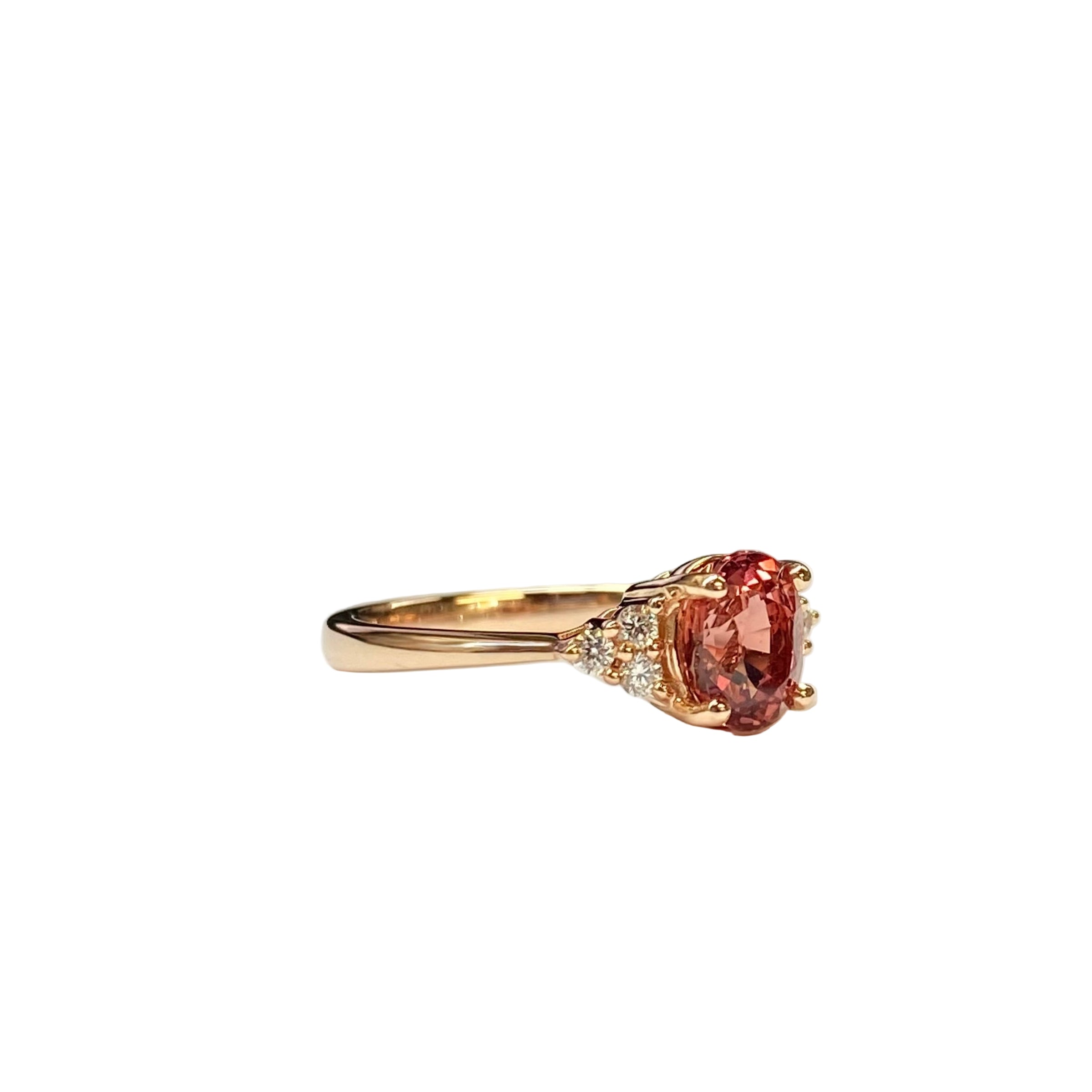 Padparadscha Sapphire and Diamond Side- Stone Ring in 14K Rose Gold