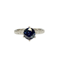 Unheated 1.53ct Dark Blue Sapphire and Diamond Band Ring in 18K White Gold