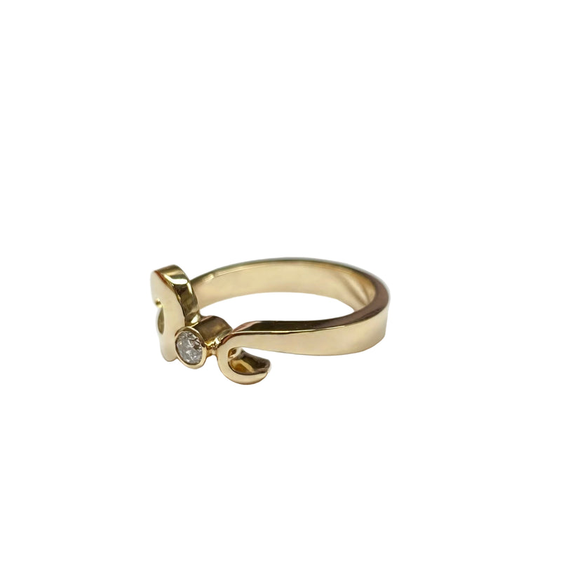 Diamond Alternated Double Flows Designed Ring in 14K Yellow Gold