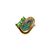 Australian Black Opal, Tsavorite and Diamond Cluster Ring in 18K Yellow Gold