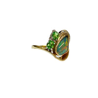 Australian Black Opal, Tsavorite and Diamond Cluster Ring in 18K Yellow Gold