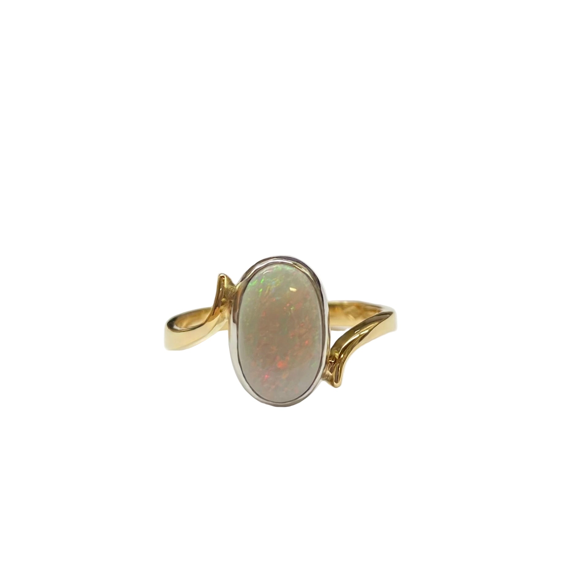 Australian Opal Curve Flow Ring in 18K Yellow Gold with Platinum Accent