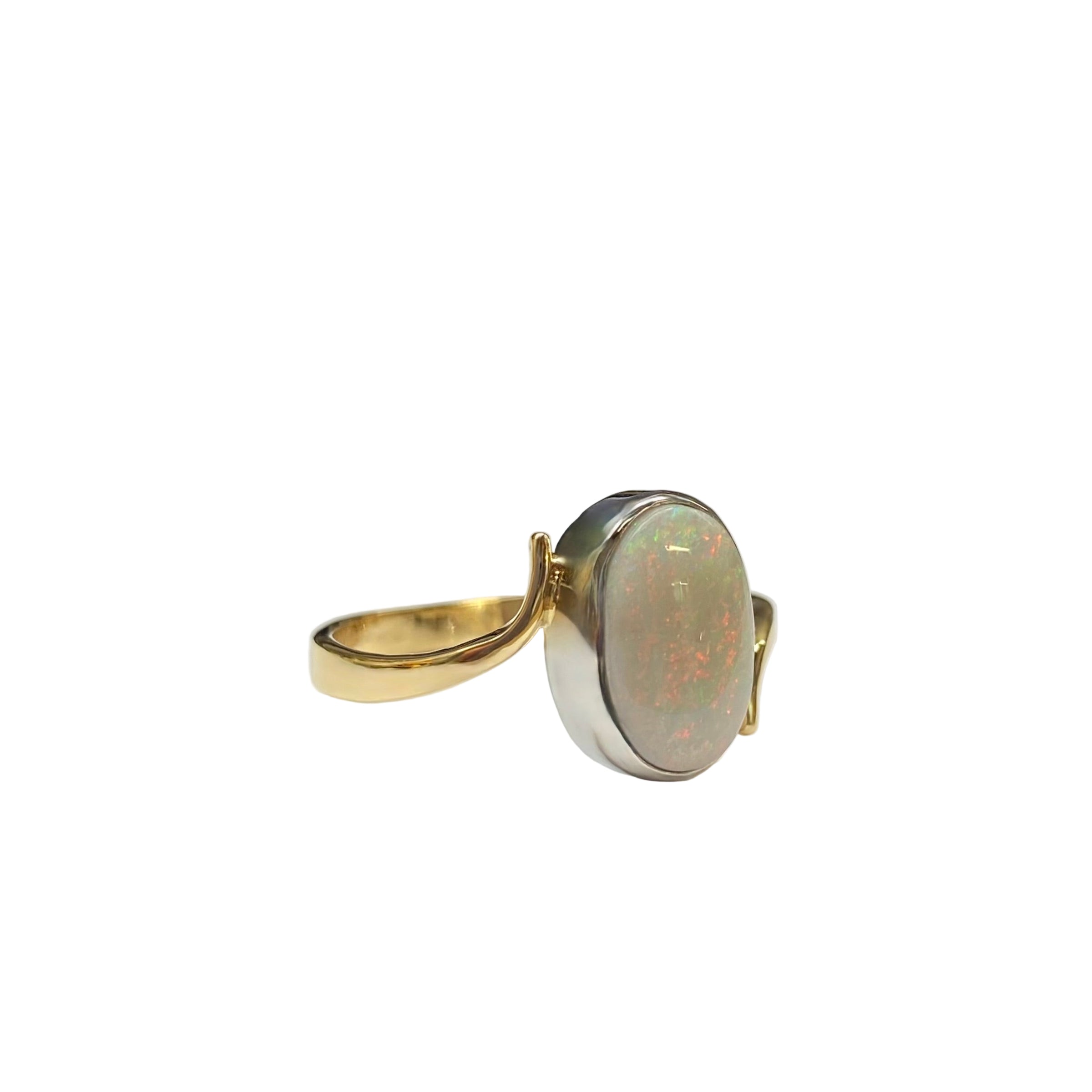 Australian Opal Curve Flow Ring in 18K Yellow Gold with Platinum Accent
