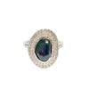 Free-formed Australian Black Opal and Diamond Double Halo Ring in Platinum