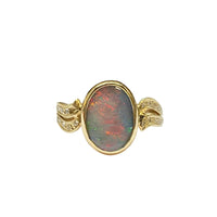 Australian Lightening Ridge Opal and Diamonds Artistic Ring in 14K Yellow Gold