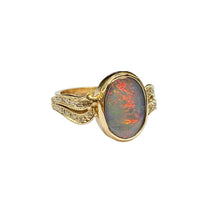 Australian Lightening Ridge Opal and Diamonds Artistic Ring in 14K Yellow Gold