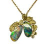 Doublet Opal (2) and Diamonds Floral Designed Pendant in 18K Yellow Gold